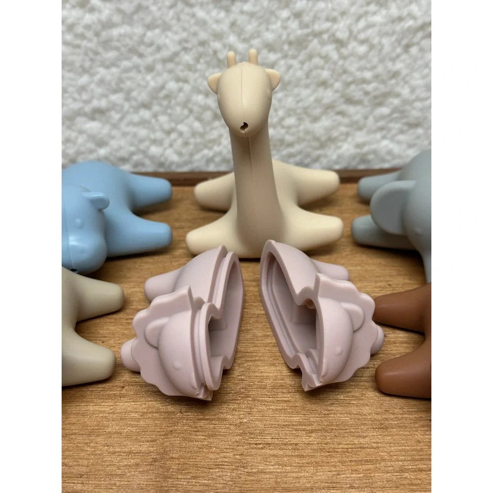 Silicone Bath Toys Mold Free Easy Clean Jungle Animals 6pc Set Baby Toddler